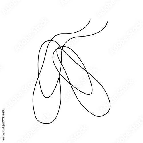 Continuous line drawing of ballet pointe shoes and ribbon
