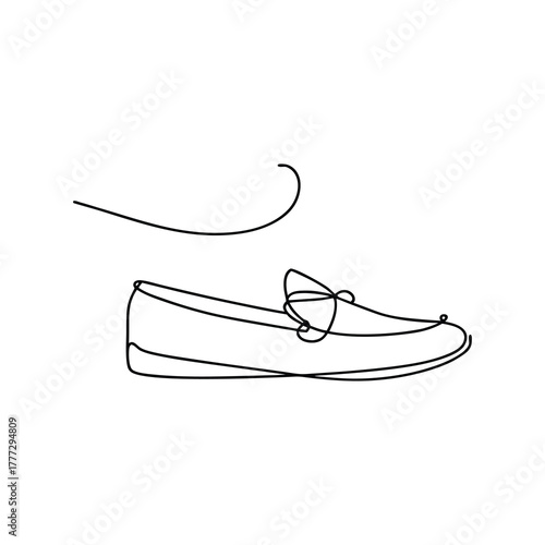 Minimalist continuous line drawing of a classic slip-on loafer shoe