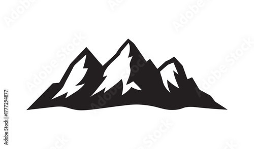 Stylized black silhouette of jagged mountain peaks on white background
