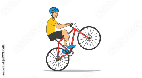Illustrative cyclist performing wheelie showcasing balance and coordination illustration