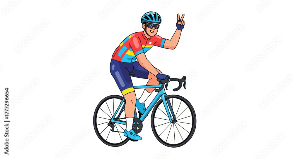 Fototapeta premium Enthusiastic cyclist radiates positivity on a picturesque cycling adventure expressing victory