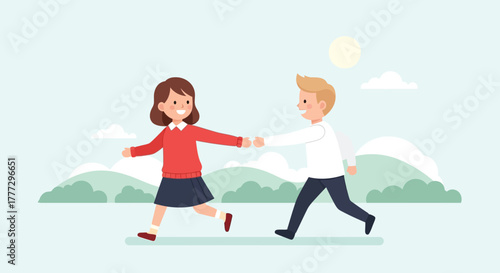 Playful cartoon illustration showcasing a boy and girl bumping fists in a friendly setting