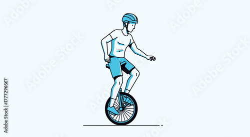 Illustration featuring a person balancing and riding a unicycle with protective gear
