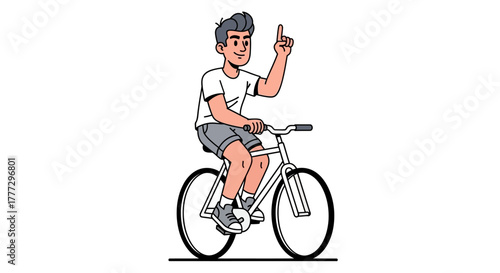 Cartoon man on bicycle raises finger, presenting a simple bicycle ride illustration