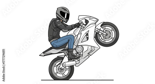 Dynamic Motorcycle Stunt Illustration Showcasing Balance and Skill in Motion