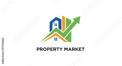 Property Market Logo: House with Rising Arrow.