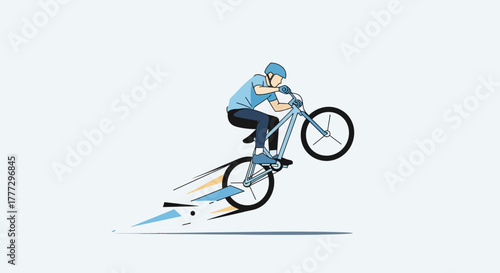 A Cyclist Performing an Impressive Wheelie Stunt with Dynamic Speed Effects on a White Background