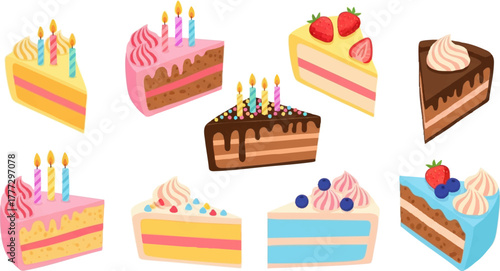 Cute Cake Slice Collection Flat Vector Design