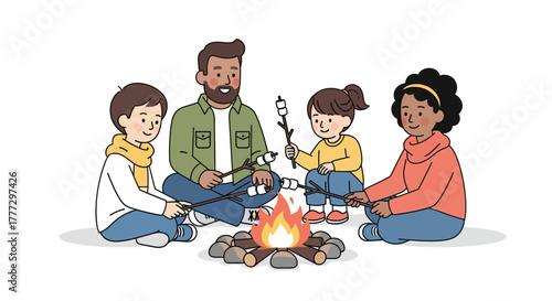Family Camping Adventure Roasting Marshmallows Around a Cozy Campfire