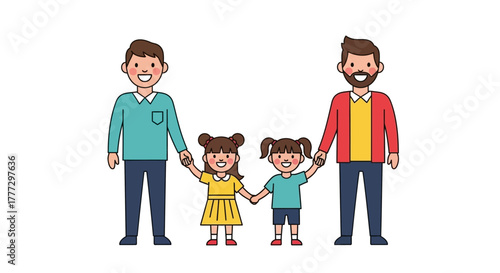 Happy Same Sex Family Holding Hands Together LGBTQ Family Illustration