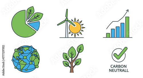 Sustainable Energy ESG Infographic Vectors, green charts and icons for corporate reports