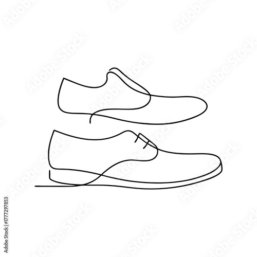 Continuous line drawing of two formal mens business shoes vector