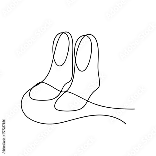 Continuous line drawing of a pair of minimalist foot coverings