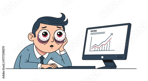 Illustrative depiction of work induced fatigue and extreme sleep deprivation in a professional