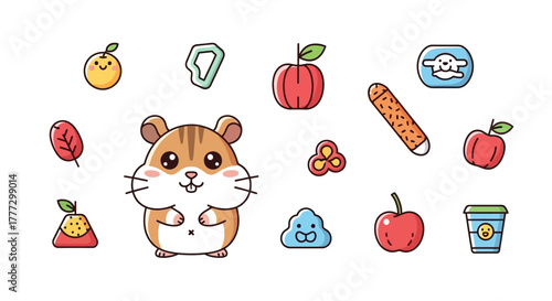 Delightful Hamster and Treats Illustration: A Cute and Playful Vector Art Collection