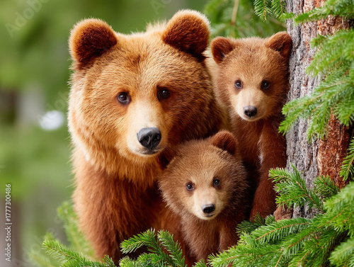bear family in the forest