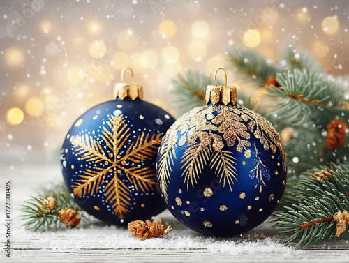 blue Christmas balls on a tree