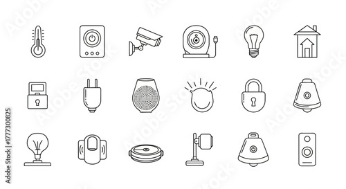 Collection of Modern Smart Home Technology Icons and Symbols.