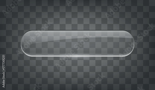 A clear, glossy, and rounded glass button element.