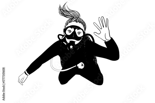Scuba diver waving hand illustration