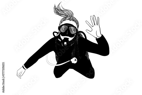 Scuba diver waving hand illustration