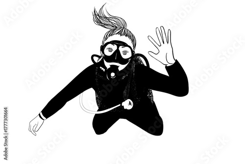 Scuba diver waving hand illustration