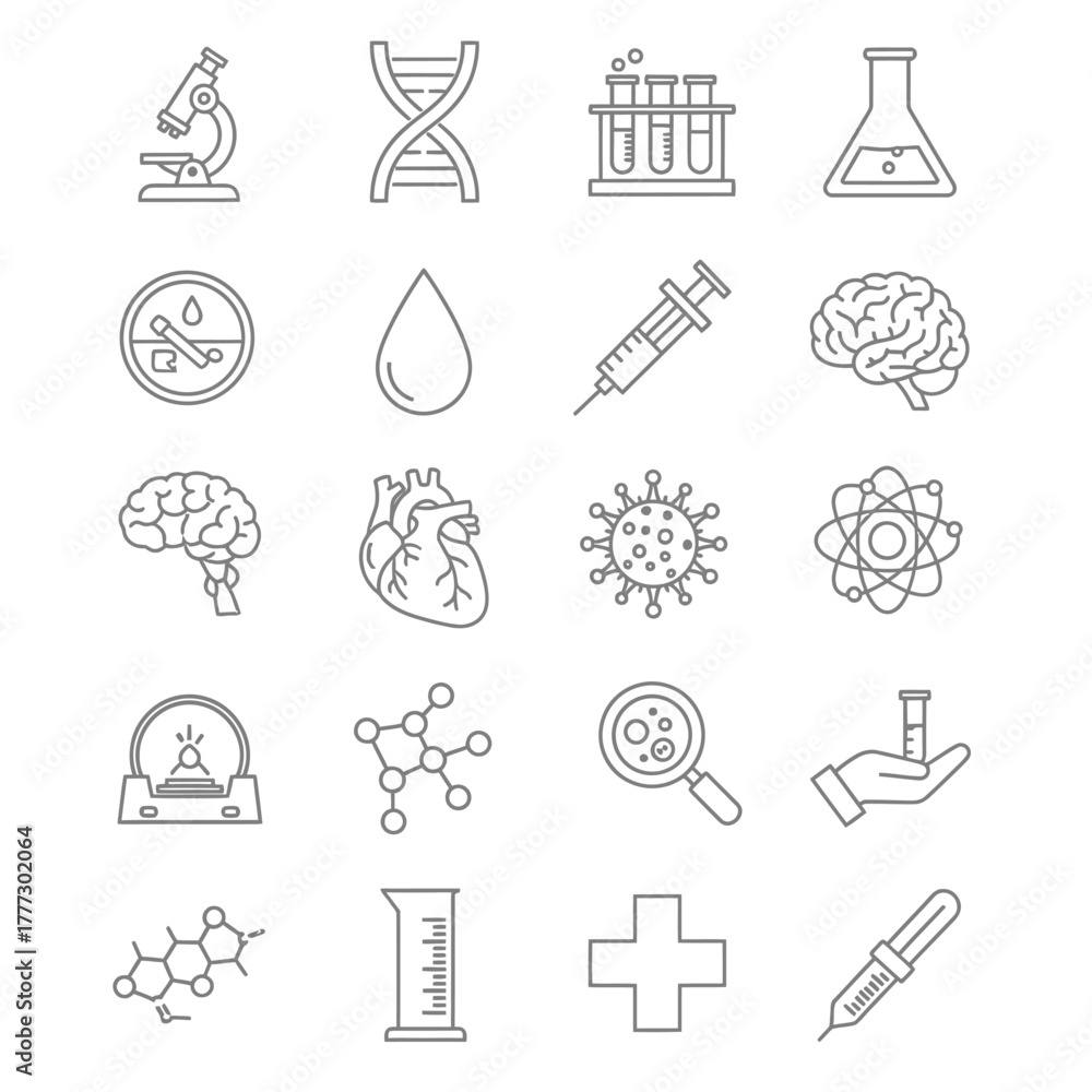 Fototapeta premium Collection of Scientific and Medical Line Art Icons.