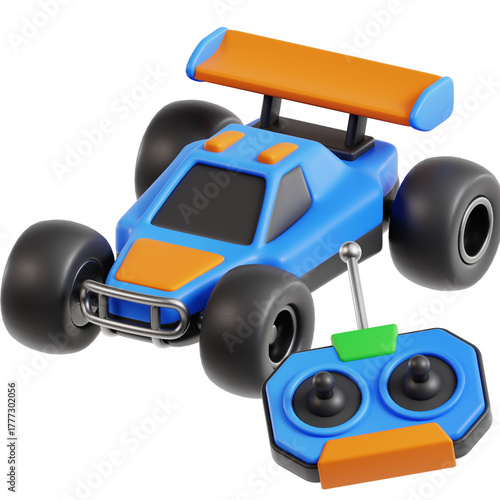 3D Rendered Detailed Remote Control Car with Controller Toy Icon