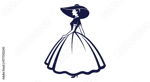 Elegant silhouette illustration of a woman with a classic dress and wide-brimmed hat