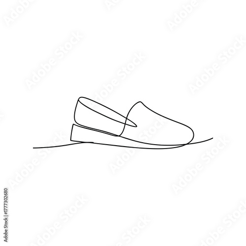 Continuous line art sketch of a modern women's casual loafer shoe.