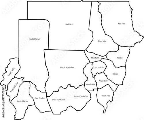 Detailed Outline Map of Sudan with Administrative Borders and Internal Regions