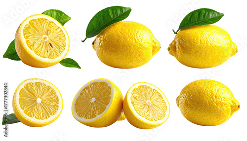 Wallpaper Mural Row of lemons, whole and halved, with leaves on black backdrop Torontodigital.ca