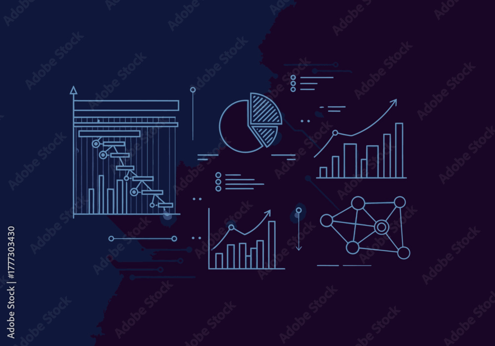 Naklejka premium Abstract Blue Data Visualization Charts and Graphs for Business Analysis.