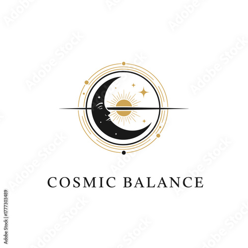 Mystical Cosmic Balance Moon Sun Star Celestial Logo