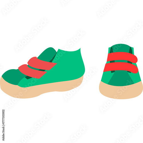 Pair of Teal Sneakers with Coral Straps and Tan Soles Isolated on Transparent Background for Childrens Fashion and Footwear