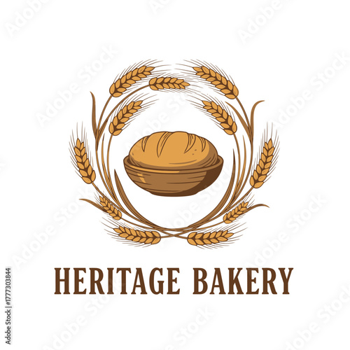 Vintage Heritage Bakery Wheat Bread Wreath Logo
