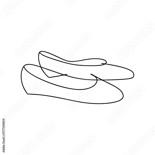 Single line art icon pair of womens ballet flat shoes outline