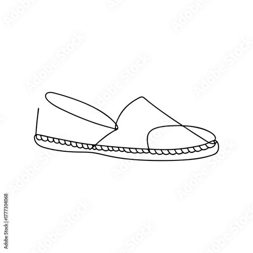 Continuous line drawing of an espadrille summer footwear