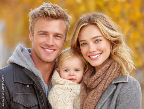happy family outside in autumn
