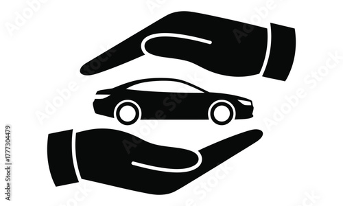 Hands protecting car silhouette symbol of safety and insurance concept
