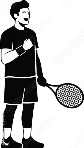 Tennis Silhouette Vector – Male Athlete with Racket & Fist Pump for Sports, Motivation & Fitness Branding
