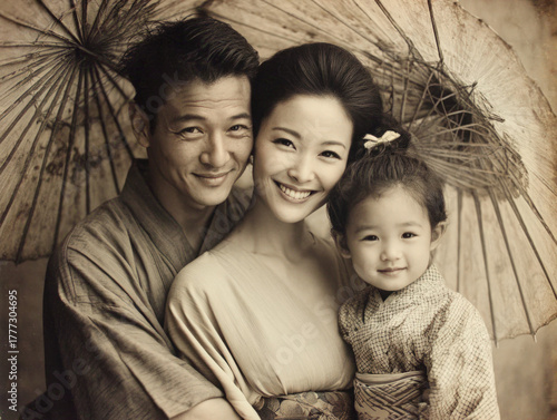 japan family in traditional...