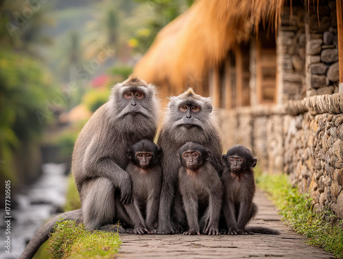 monkey family in the jungle