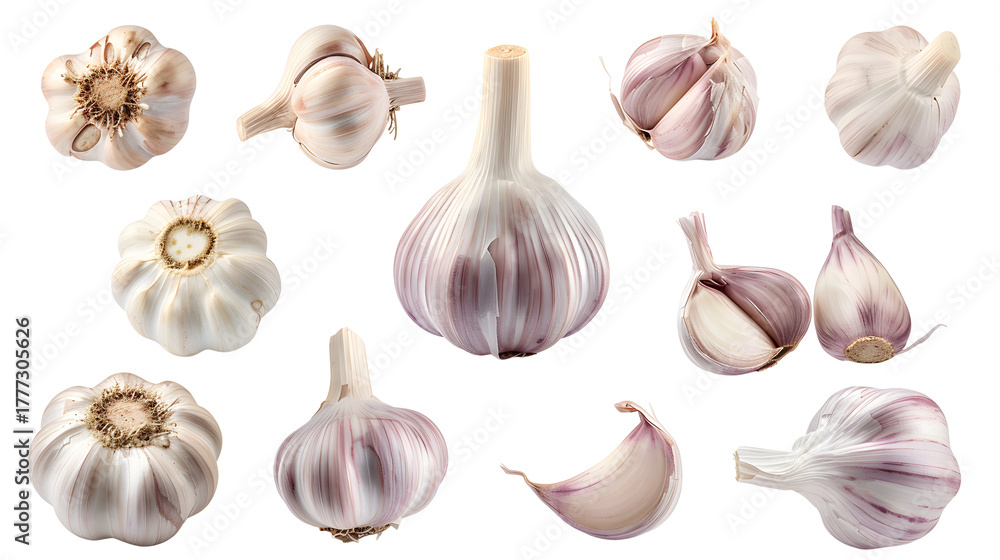 Fototapeta premium Garlic, cutout, transparent image, PNG image
