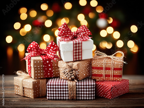 pile of wrapped Christmas p...