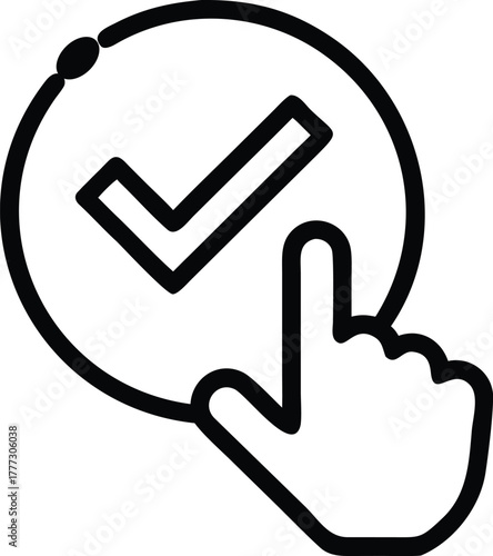 Vector black outline icon of a check mark Button.