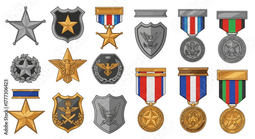 Collection of Diverse Military Medals and Insignia Representing Valor and Service Achievements