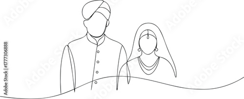 Indian wedding couple line art illustration bride groom
