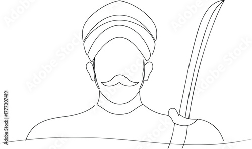 Man with turban and sword line art warrior historical