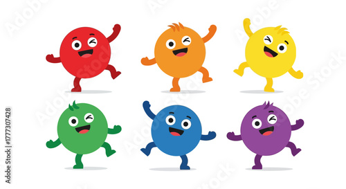 Playful Animated Spheres: Expressive Colorful Characters Dancing and Winking for Joy